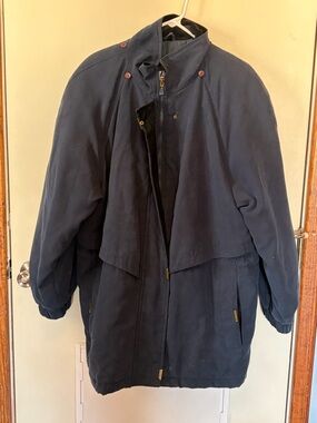 Women's Dark Navy Trench Coat with High Collar